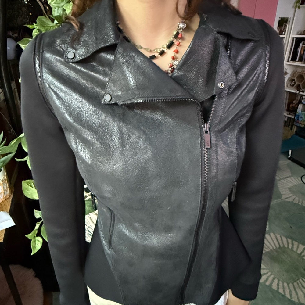 Zac Posen lamb Leather Jacket convertible to vest XS extra small like new